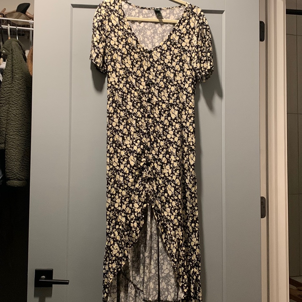 Wild Fable black floral printed high low dress with buttons